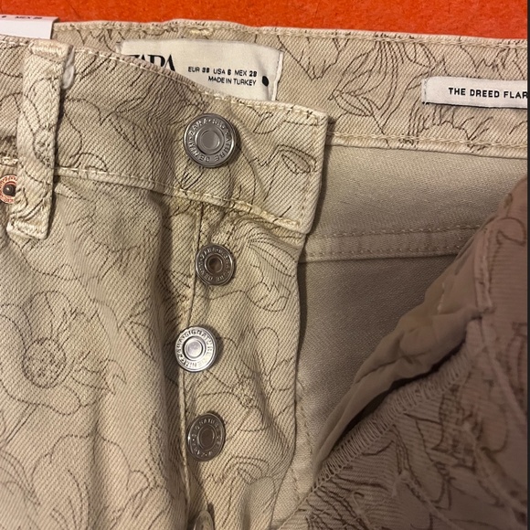 Zara ecru floral high rise slim fit cropped jeans NWT - Picture 7 of 12